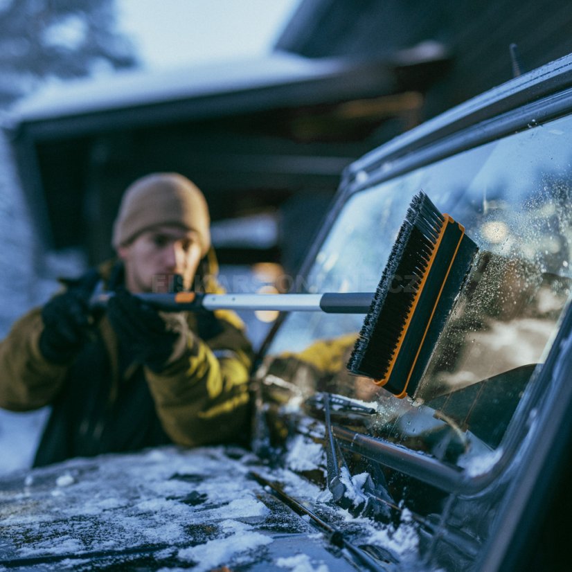 Teleskopická škrabka s otočným smetáčkem Fiskars X-series™