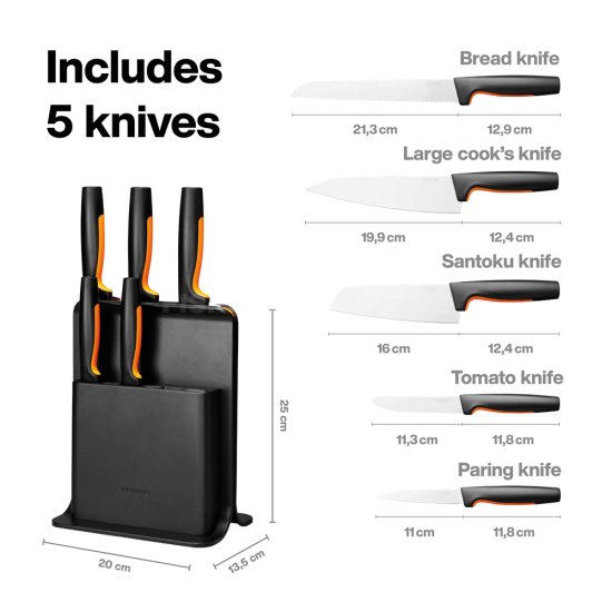 Plastový blok s piatimi nožmi Fiskars Functional Form™