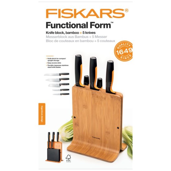 Bambusový blok s pěti noži Fiskars Functional Form™