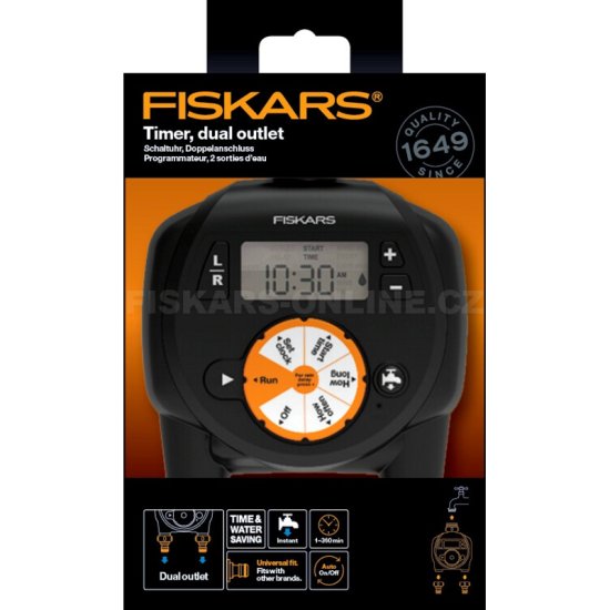 Zavlažovací časovač Fiskars 1054792, dva výstupy