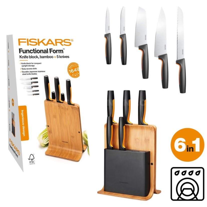 Bambusový blok s pěti noži Fiskars Functional Form™