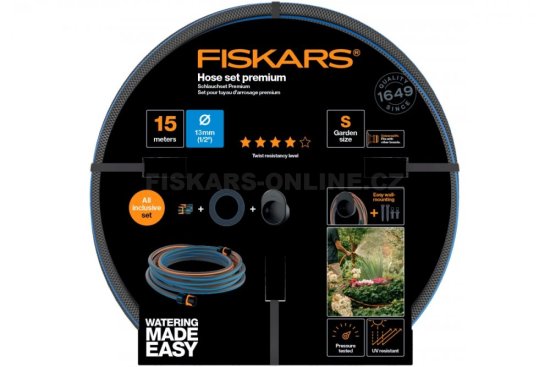 Súprava zavlažovacej hadice Fiskars 1/2" 15 m, odolnosť Q4 s držiakom