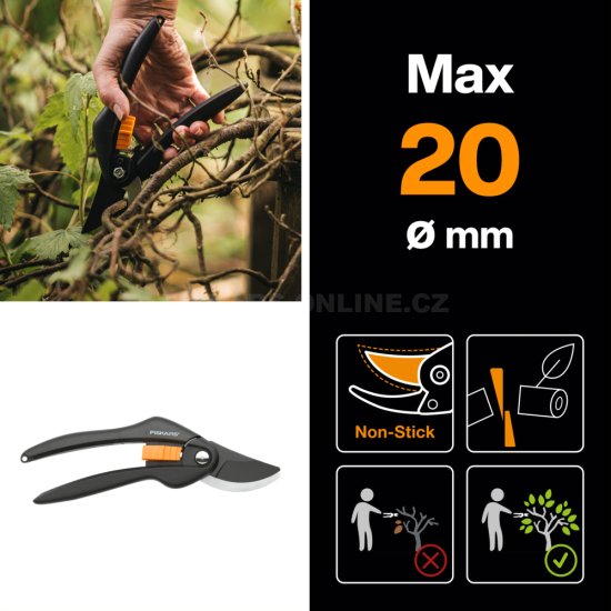 Dvojčepeľové záhradné nožnice Fiskars P26