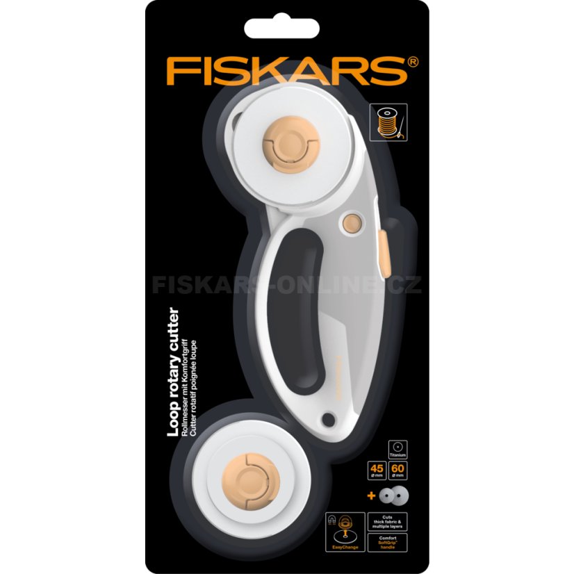 Řezací kolečko na látku Fiskars, dvě čepele 45 a 60 mm