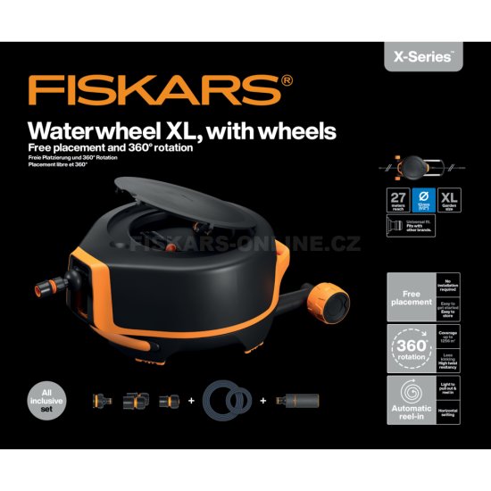 Automatický zavlažovací bubon Fiskars XL s hadicou 1/2" dosah 27 m